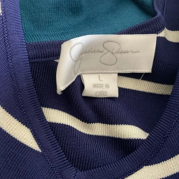 Jessica Simpson Navy Blue Sleeveless Striped Dress - Size L - Picture 8 of 9